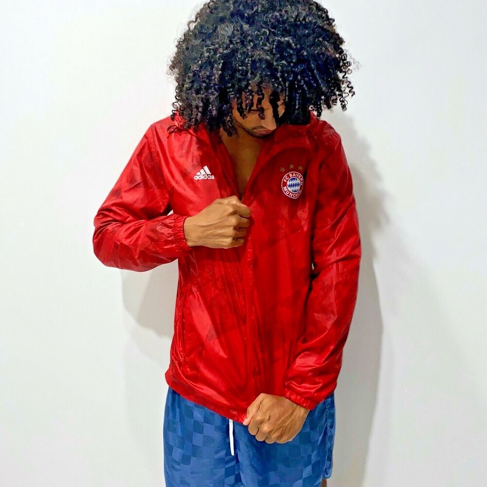 Adidas Vintage Rare Germany Bayern Munchen Woven Nylon Glanz Anthem Jacket Red M